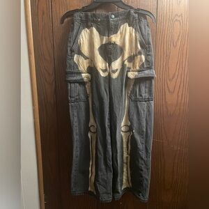 Hand-Painted w Bleach 1-of-a-Kind Skeleton Jeans